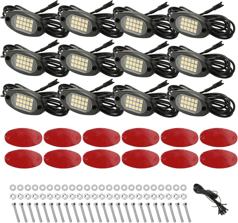Winunite 12 Pods Quick Connect White Rock Lights, 4M Extension Wires Each Light, 15 SMD Chips, High Adhesive Stickers, 6000K Pure White, IP67 Waterproof, Fit for Trucks Trailer SUV ATV UTV - Image 5